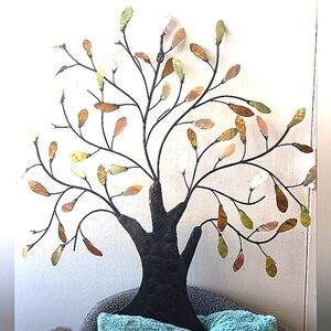 Elegant Metal Tree Wall Art Decor With Looking Jeweled Colorful Leaves